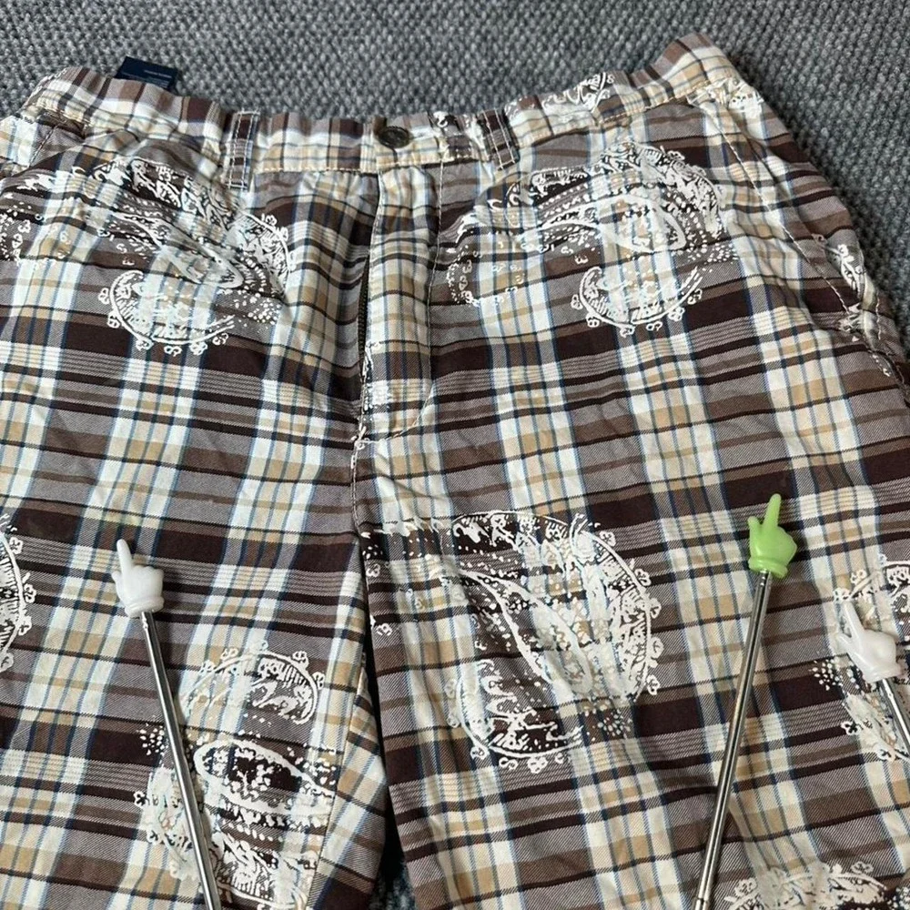 Tommy Hilfiger Y2K Plaid Paisley Shorts Brown Beige Size 34